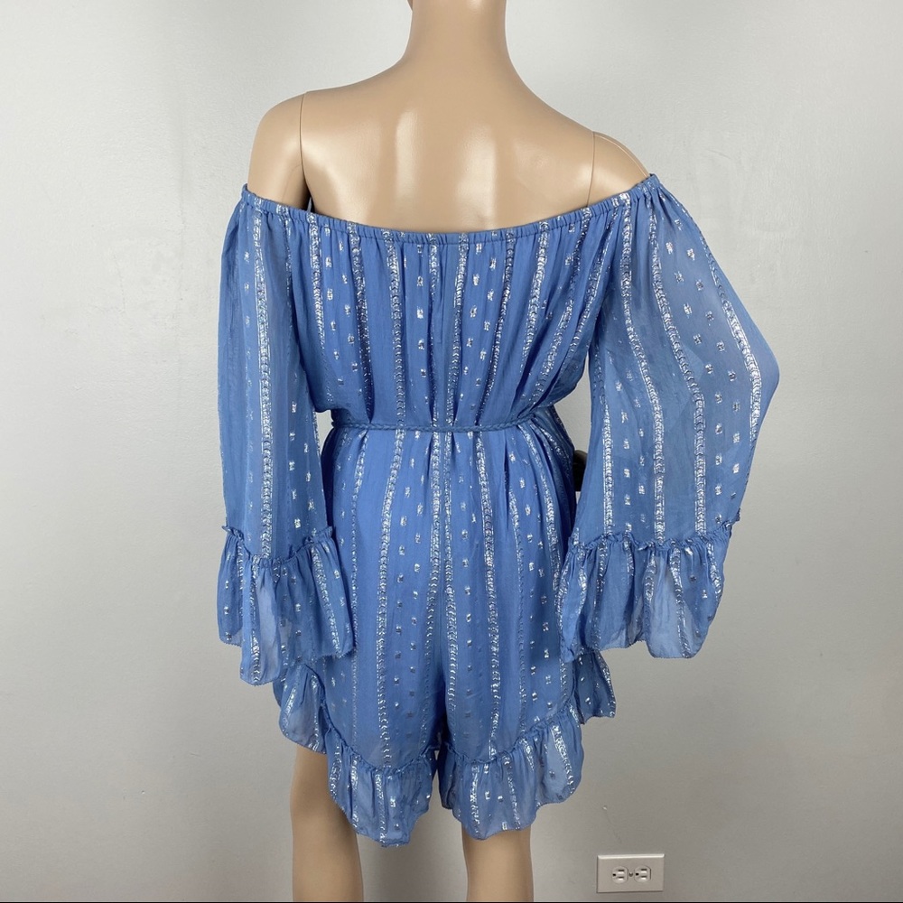 SAYLOR BLUE OFF-THE-SHOULDER ROMPER - Picture 6 of 8